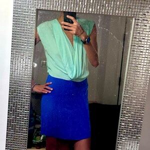 Diane Von Furstenberg Mint & Blue Colorblock Top (Barneys Exclusive)